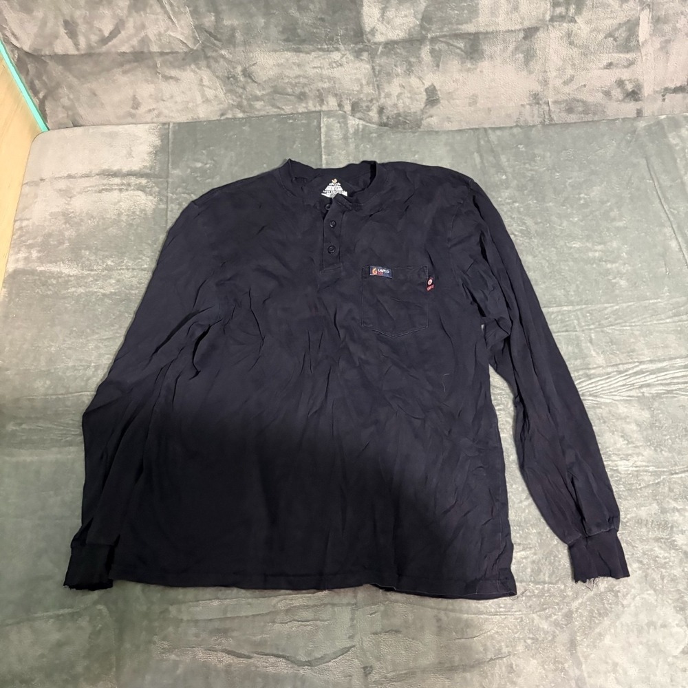 Lapco Fr Shirt Mens XL Long Sleeve Henley Pull Over Cat 2 Navy Blue